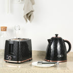 Wasserkocher- und Toaster-Set, 1,7 L, verschiedene Modi, LED-Anzeigen, Schwarz