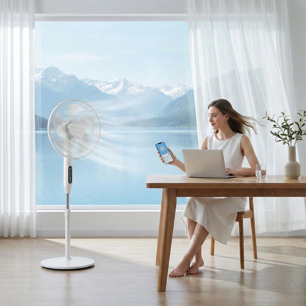 Standventilator mit 15-Stunden-Timer, 85° Oszillation, LED-Bedienfeld, Fernbedienung, weiß