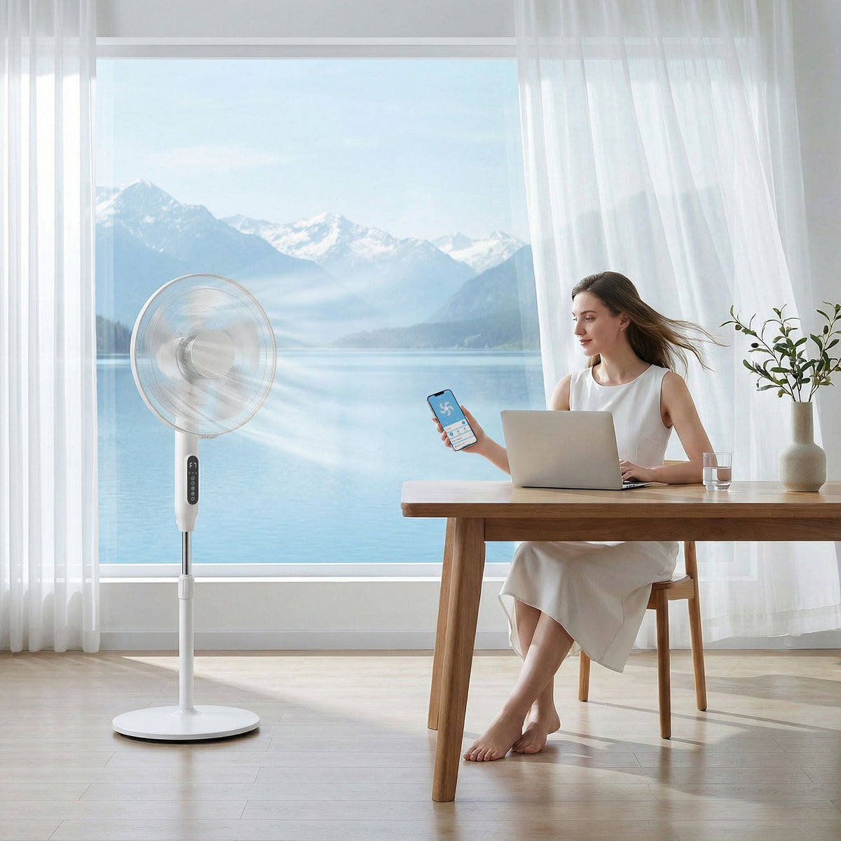 Standventilator mit 15-Stunden-Timer, 85° Oszillation, LED-Bedienfeld, Fernbedienung, weiß