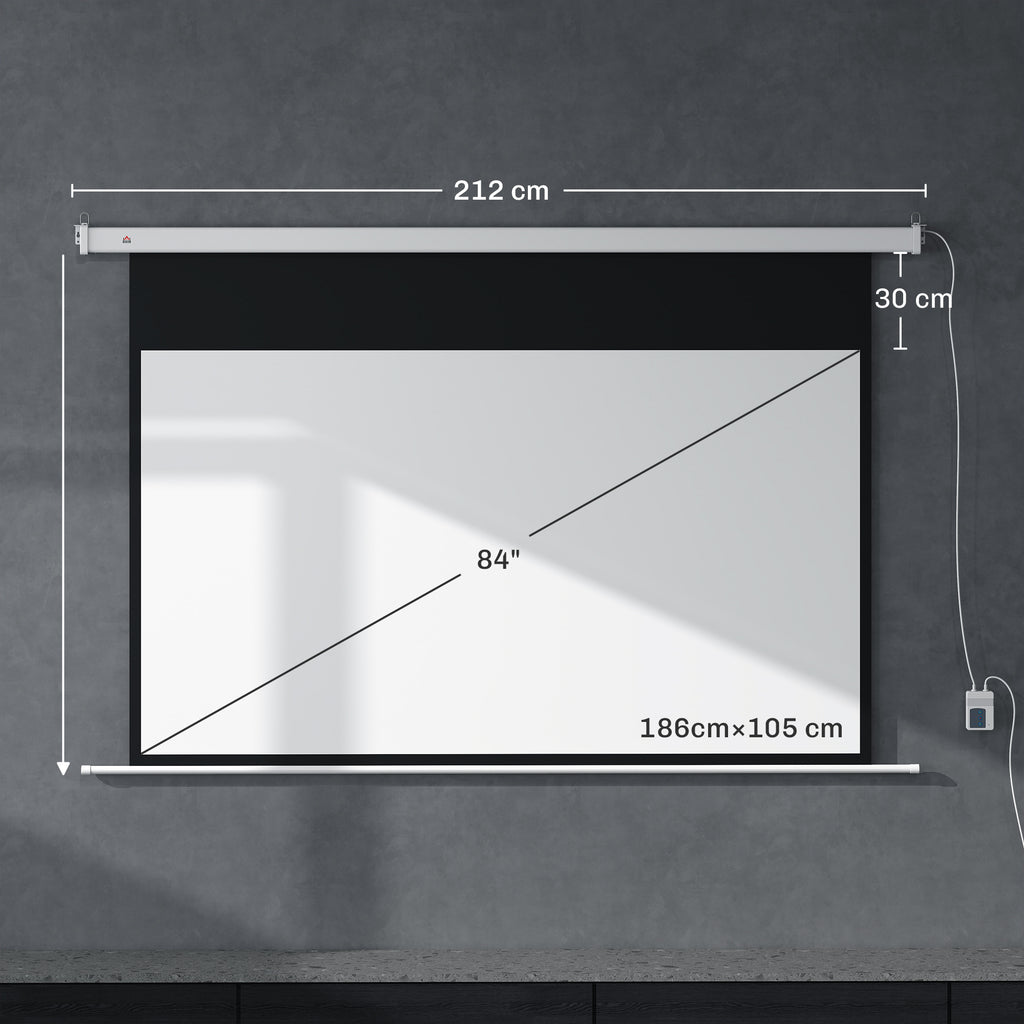 Beamer Leinwand 212 x 150 cm 120 Zoll 16:9 HD 4K Projektionsleinwand Elektrisch mit Fernbedienung, Weiß