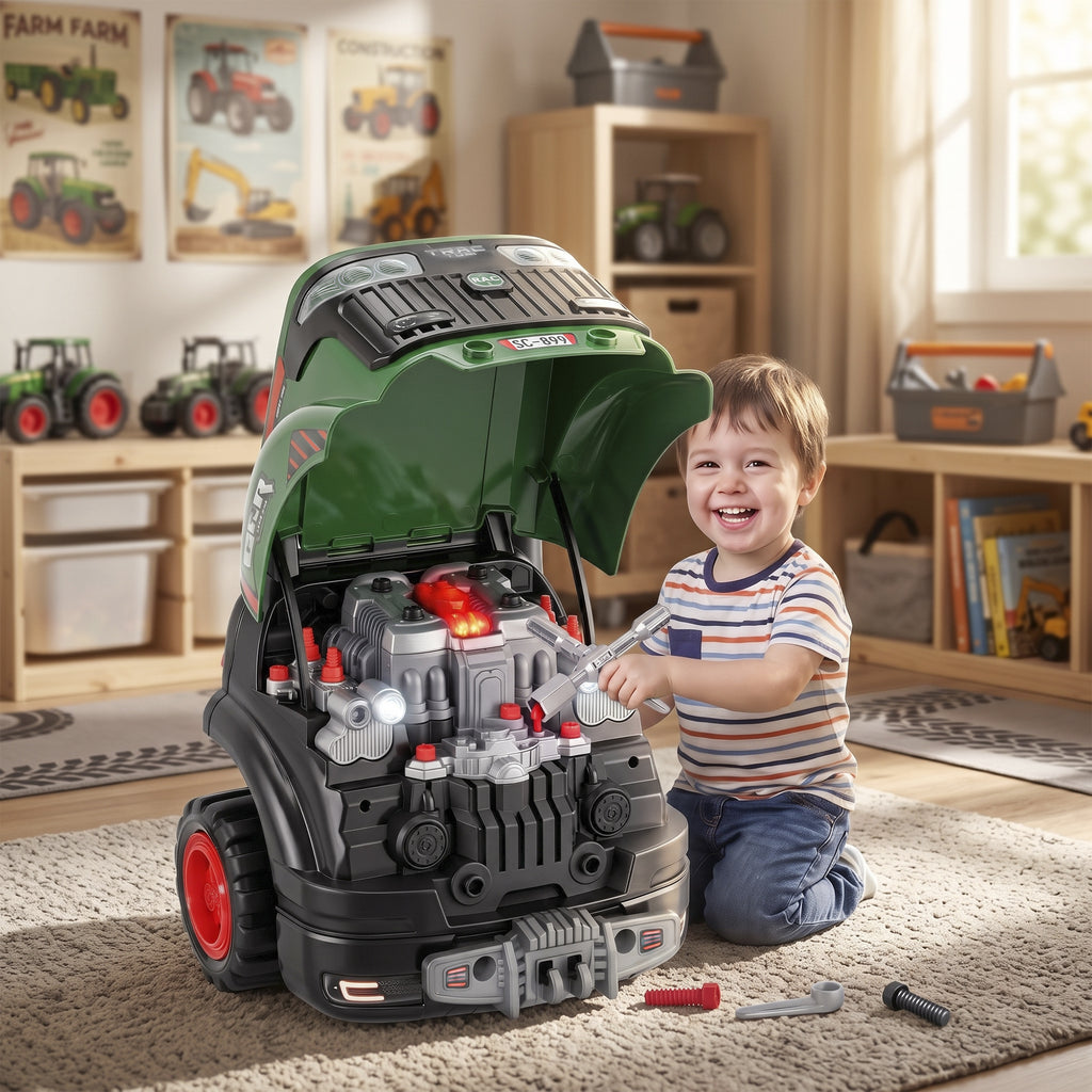Kids Truck Engine Toy, Toy Steering Wheel with Spray, Lights and Sounds, Educational Gifts for 3-6 Years, Green