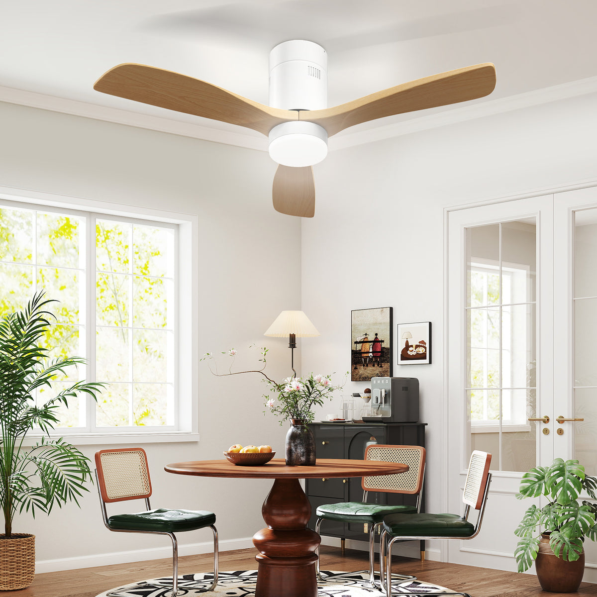 Deckenventilator mit LED-Licht, 6 Geschwindigkeiten, Fernbedienung, Hellbraun