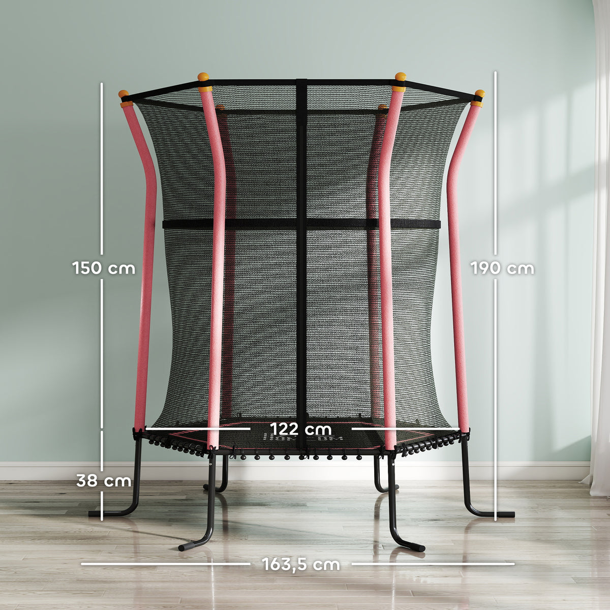 Kids Trampoline Mini Bouncer with Enclosure Safety Net For Ages 3-10 Years - Pink