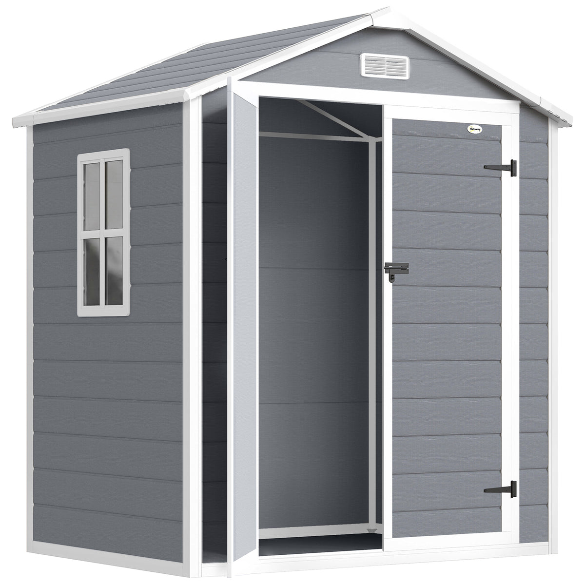 6'x4.5' Garden Storage Shed, Lockable Garden Shed with Double Doors, Window, Vent and Plastic Roof, Grey