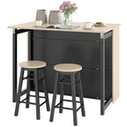 3-tlg. Barset, Bartisch mit klappbarer Tischplatte, 2 Barhocker, 6 Staufächer, schwarz+Eiche, 116 x 70 x 89,5 cm