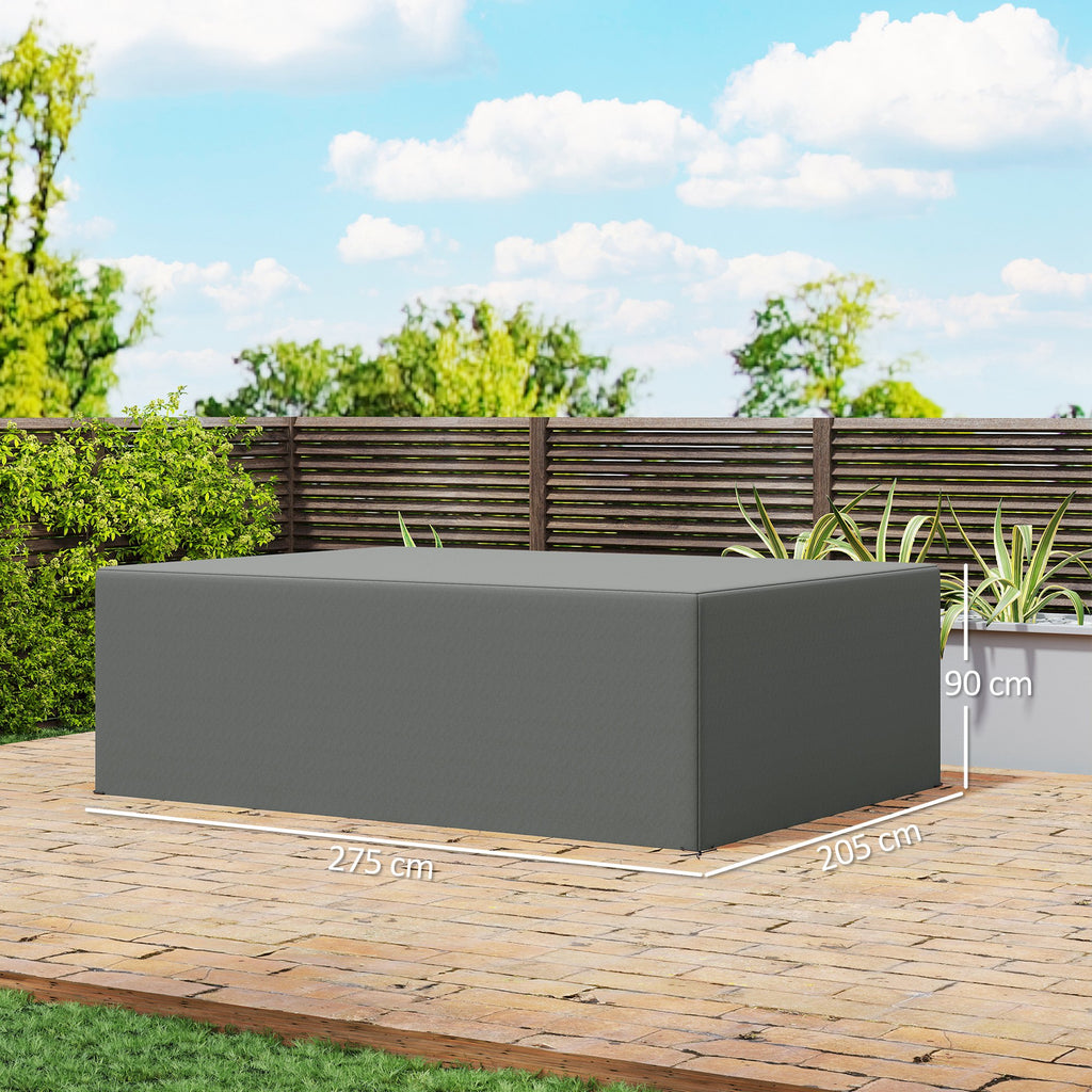 600D Oxford Outdoor Garden Furniture Sofa Set Cover, Waterproof Anti-UV Rattan Sun Lounger Protection Protector Cover, 275L x 205W x 90Hcm, Grey