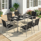 Gartenmöbel Set Sitzgruppe 150 x 90cm Tisch mit 6 Atmungsaktiven Stühlen Sicherheitsglas Tischplatte