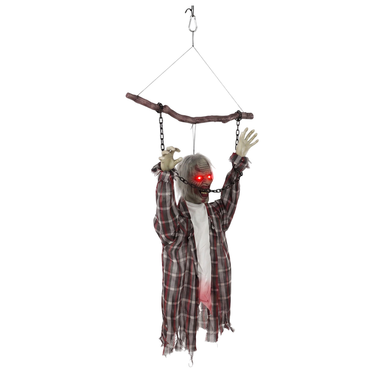 110cm Screaming Animated Hanging Halloween Decoration, Sound Touch Activated Zombie Decor with Glowing Red Eyes