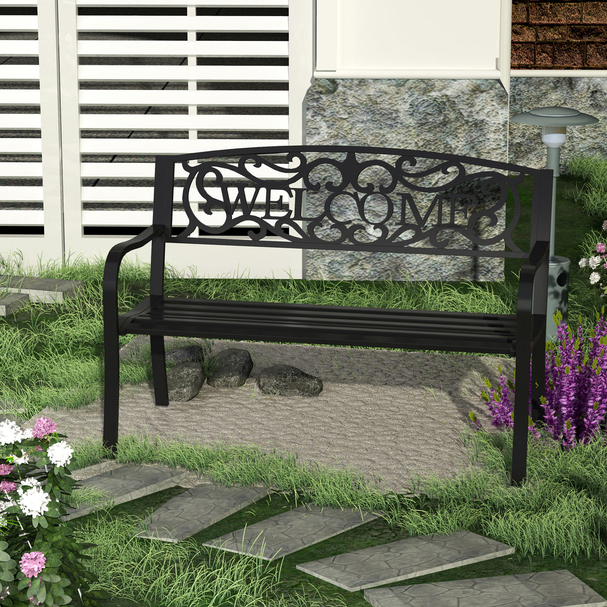 126Lx60Wx85H cm Steel Bench-Black