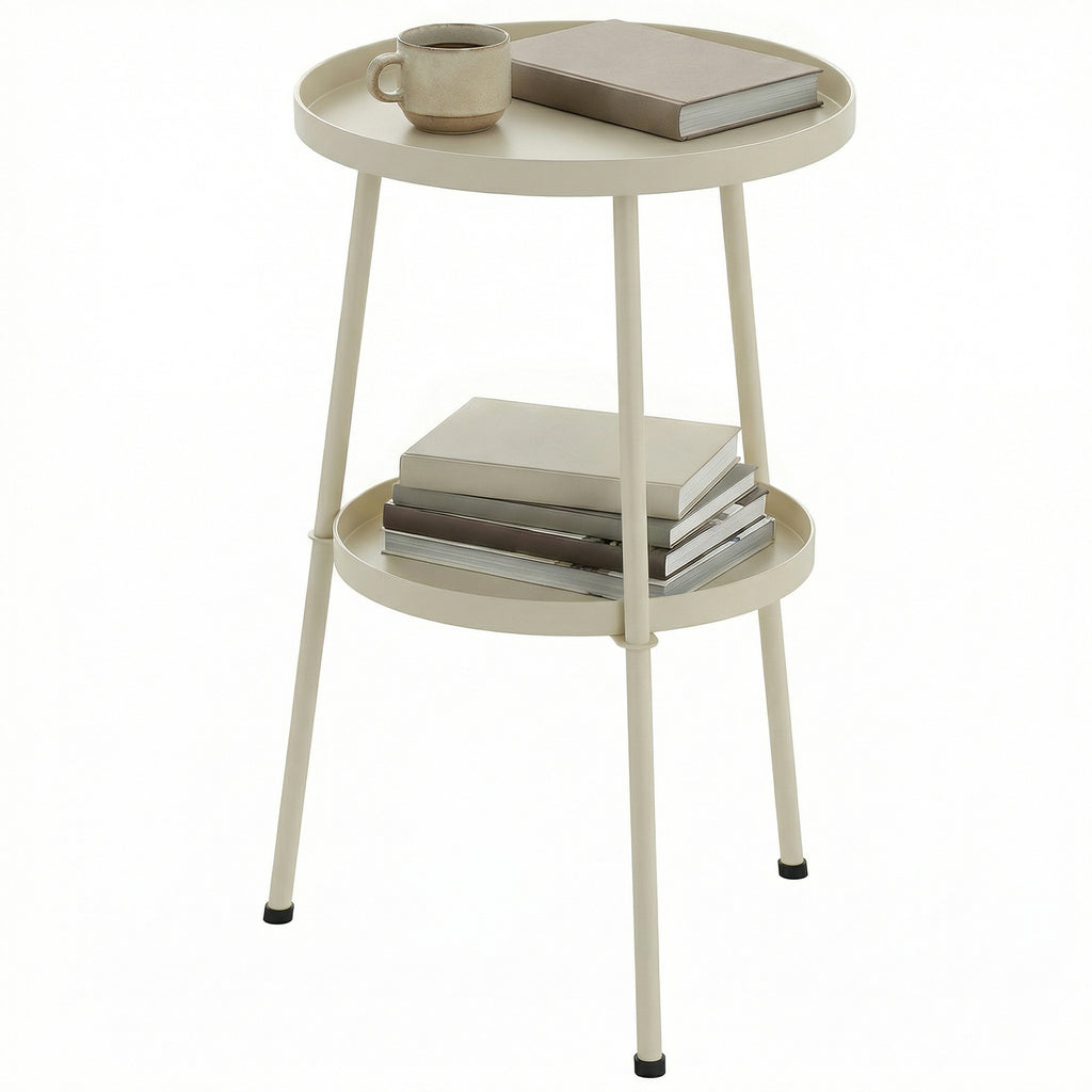 Beistelltisch Ø36 cm, Balkontisch aus Metall, Esstisch Outdoor, rund Terrassentisch für Garten Terrasse Balkon Cremeweiß