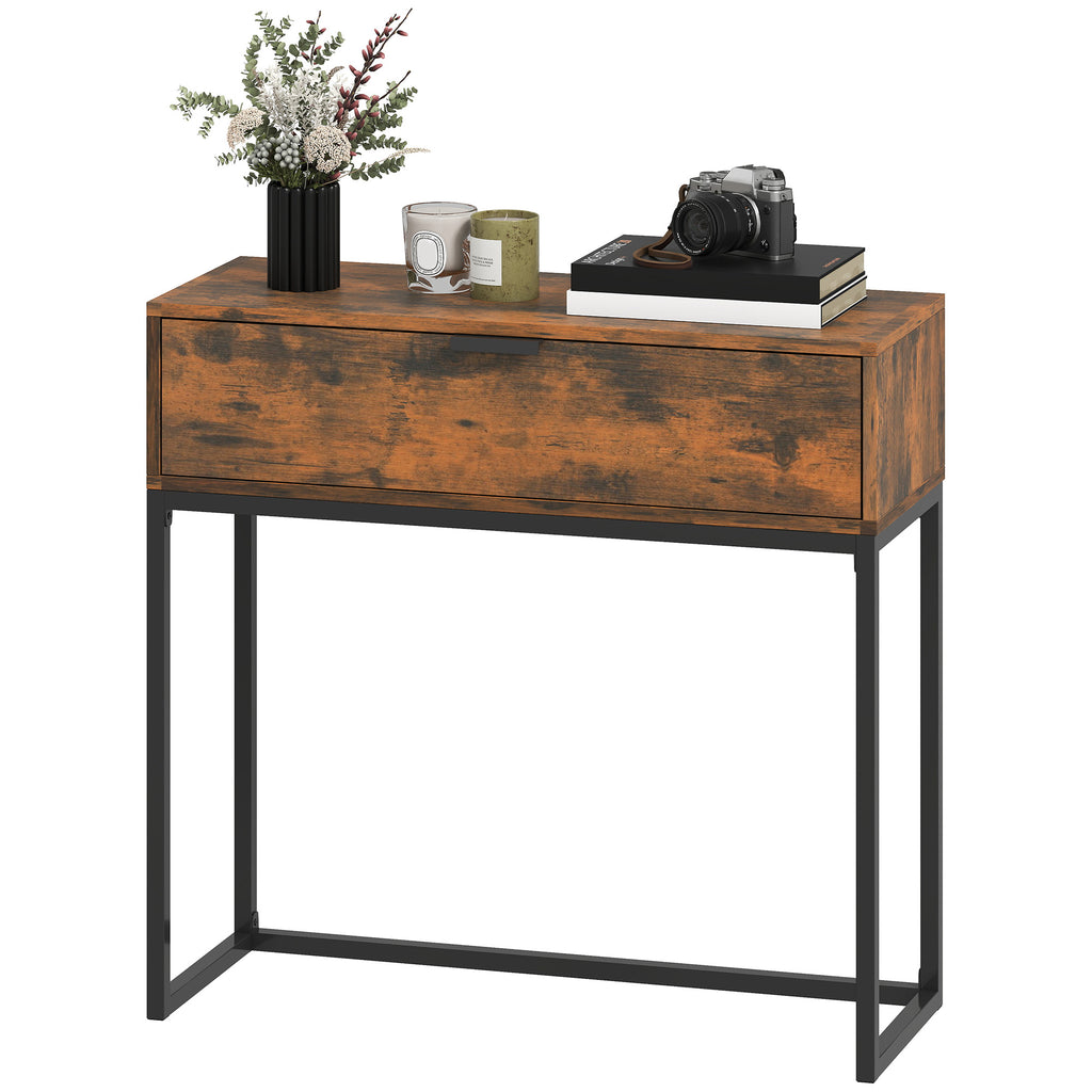 Konsolentisch Flurtisch mit Schublade, Industrie-Design, Flur Wohnzimmer, 80x30x76 cm, Schwarz