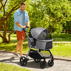 3- in-1 Hundbuggy inkl. Kissen, klappbar, 1 Aufbewahrungskorb, 83 cm x 58 cm x 102 cm, Hellgrau