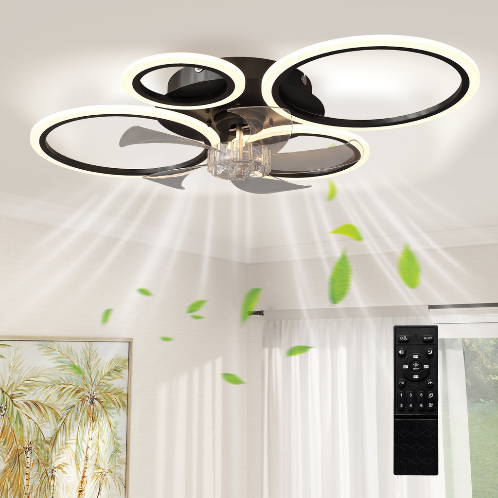 Deckenventilator mit Licht und Fernbedienung, 77 cm LED-Deckenventilator mit 3 Lichtfarben, 6 Geschwindigkeiten, Timer