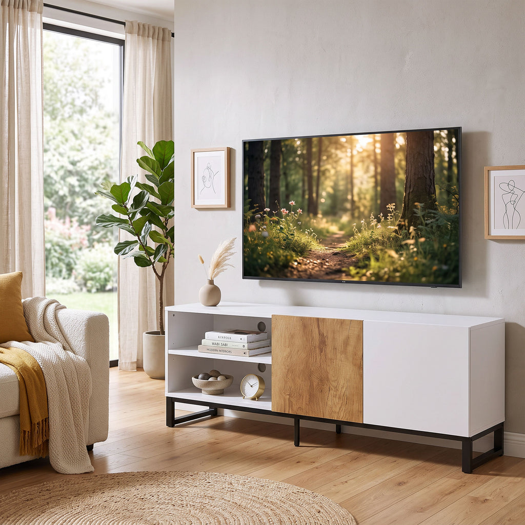 TV-Schrank für Fernseher bis 55 Zoll, Modernes TV-Lowboard, Weiß
