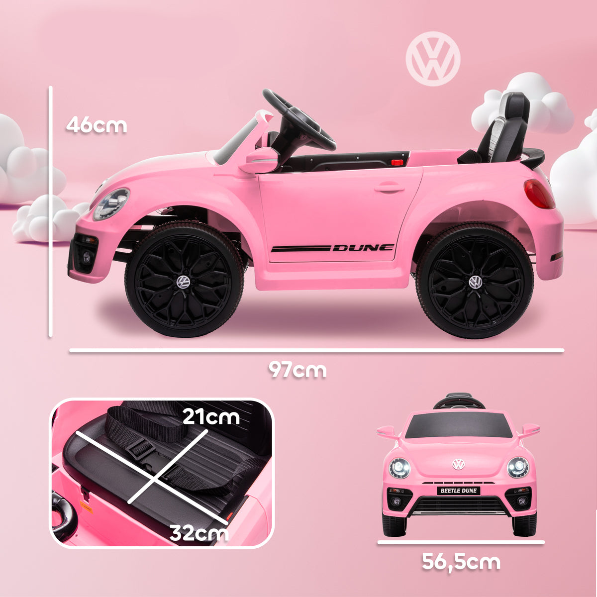 Elektro-Kinderfahrzeug, VW K?fer, 3-5 km/h, mit Fernbedienung & Musik, Rosa