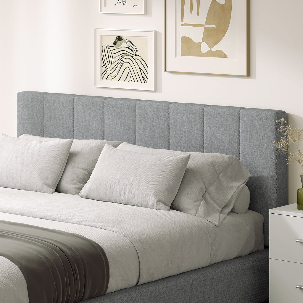 Kopfteil 3-fach höhenverstellbar Bettkopfteil mit Metallbeinen Leinenoptik für Schlafzimmer 160x10x106/116/126 cm Grau