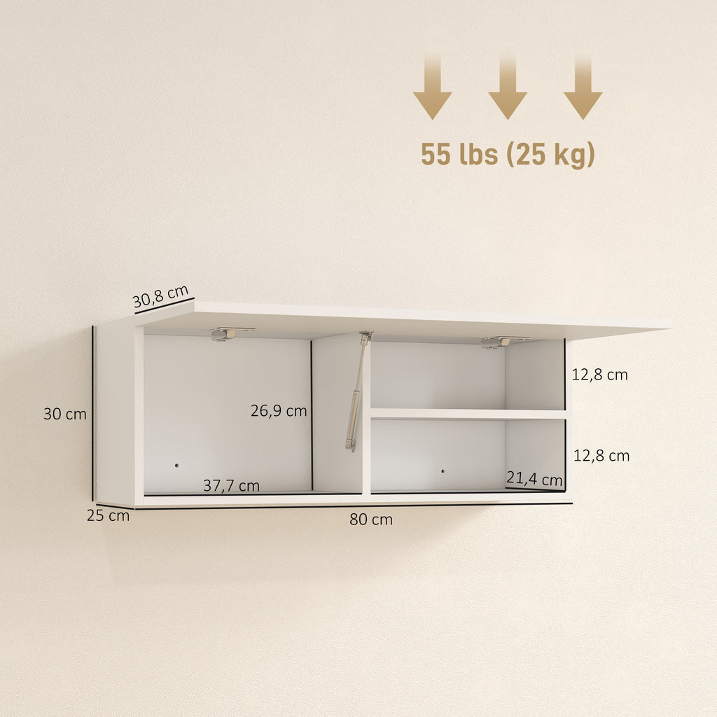 Badezimmerschrank H?ngeschrank Wandschrank mit nach oben klappbarer T¨¹r, Gasdruckfeder Einlegeboden 80 x 25 x 30 cm Wei?