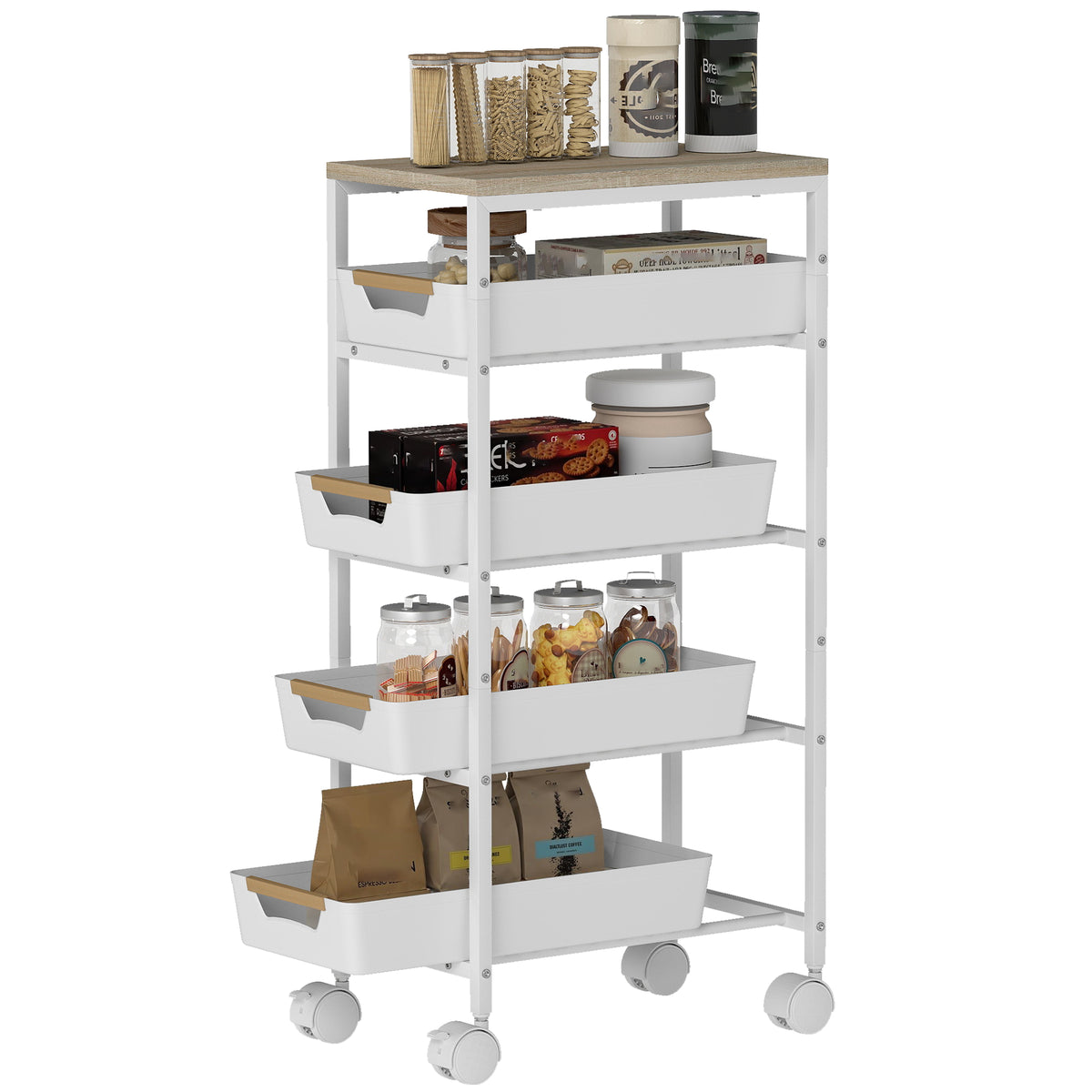 5-Tier Storage Trolley on Wheels - White