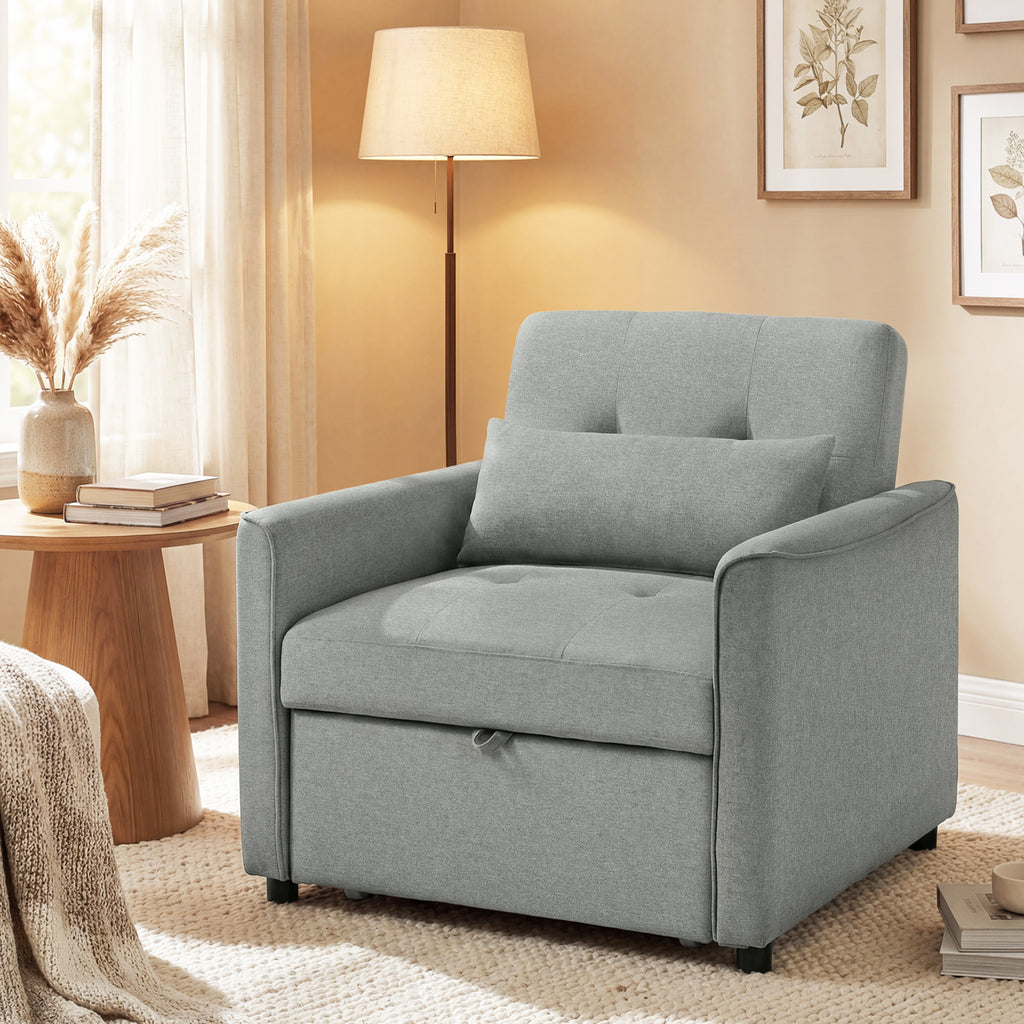 3-in-1 Schlafsessel, Ausziehbarer Sofa-Bett Sessel mit Verstellbarer Rückenlehne, Grau