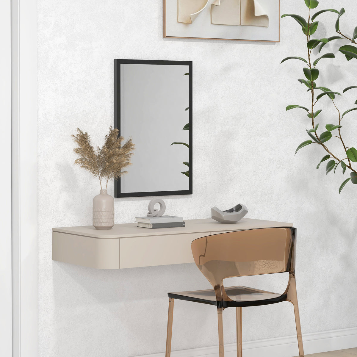 Wall Bathroom Mirror, 60 x 40 cm Wall-Mounted Mirror for Living Room, Bedroom, Hallway, Black