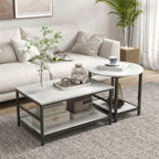 Couchtisch-Set, 2 Beistelltische, Marmoroptik, verstellbare F¨¹?e, Stahl, Schwarz/Wei?