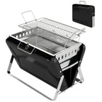 Charcoal BBQ Grill Portable Stainless Steel Barbecue with Tilting Grate for Camping Picnic Garden Black