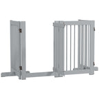 Freistehendes Hundegitter, 4 Paneele, flexibel, Kiefernholz, 204L x 36B x 75H cm, Hellgrau