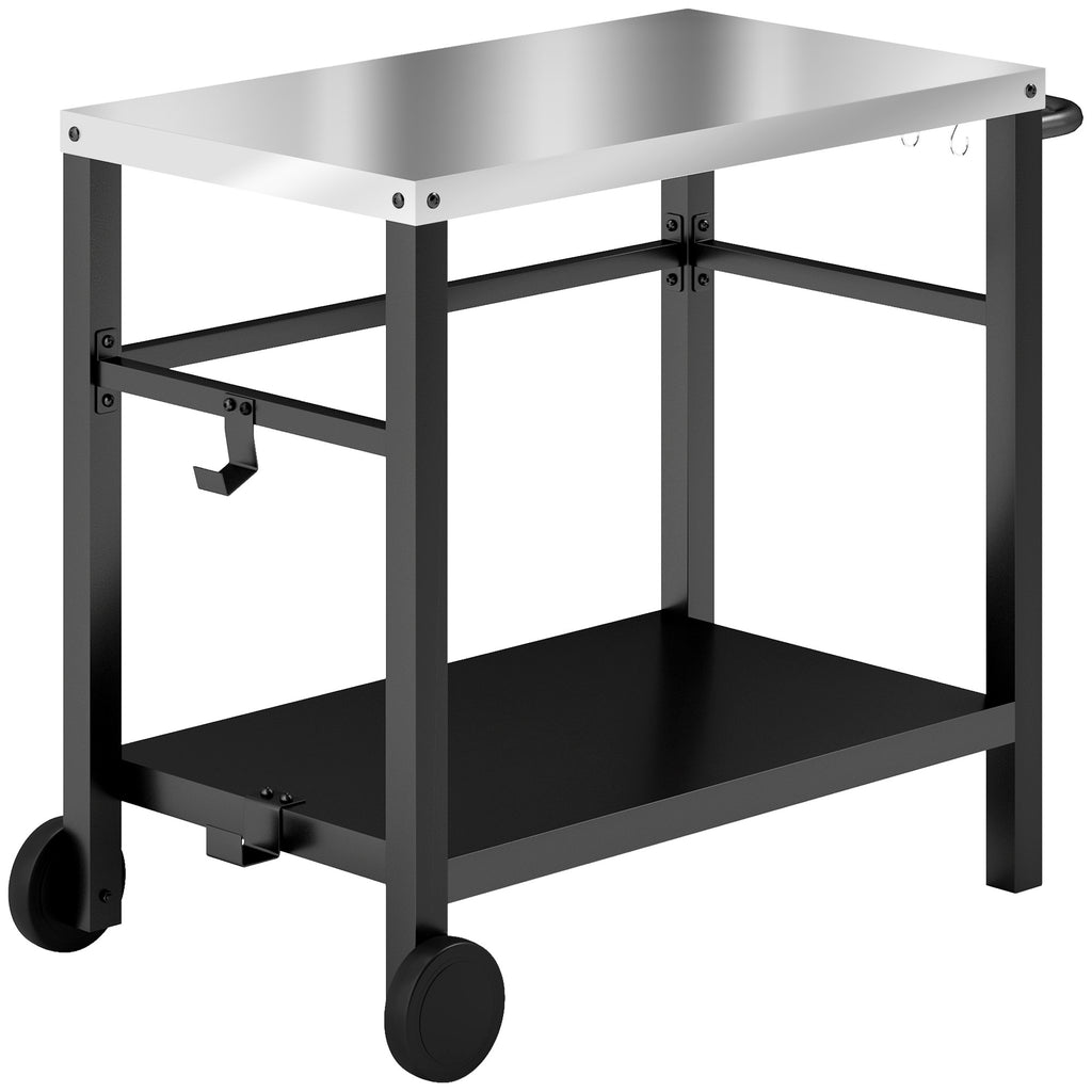 Grillwagen 2-Etagen Servierwagen mit Arbeitsfläche Ablagen Haken Räder Edelstahl 102 x 56 x 81cm