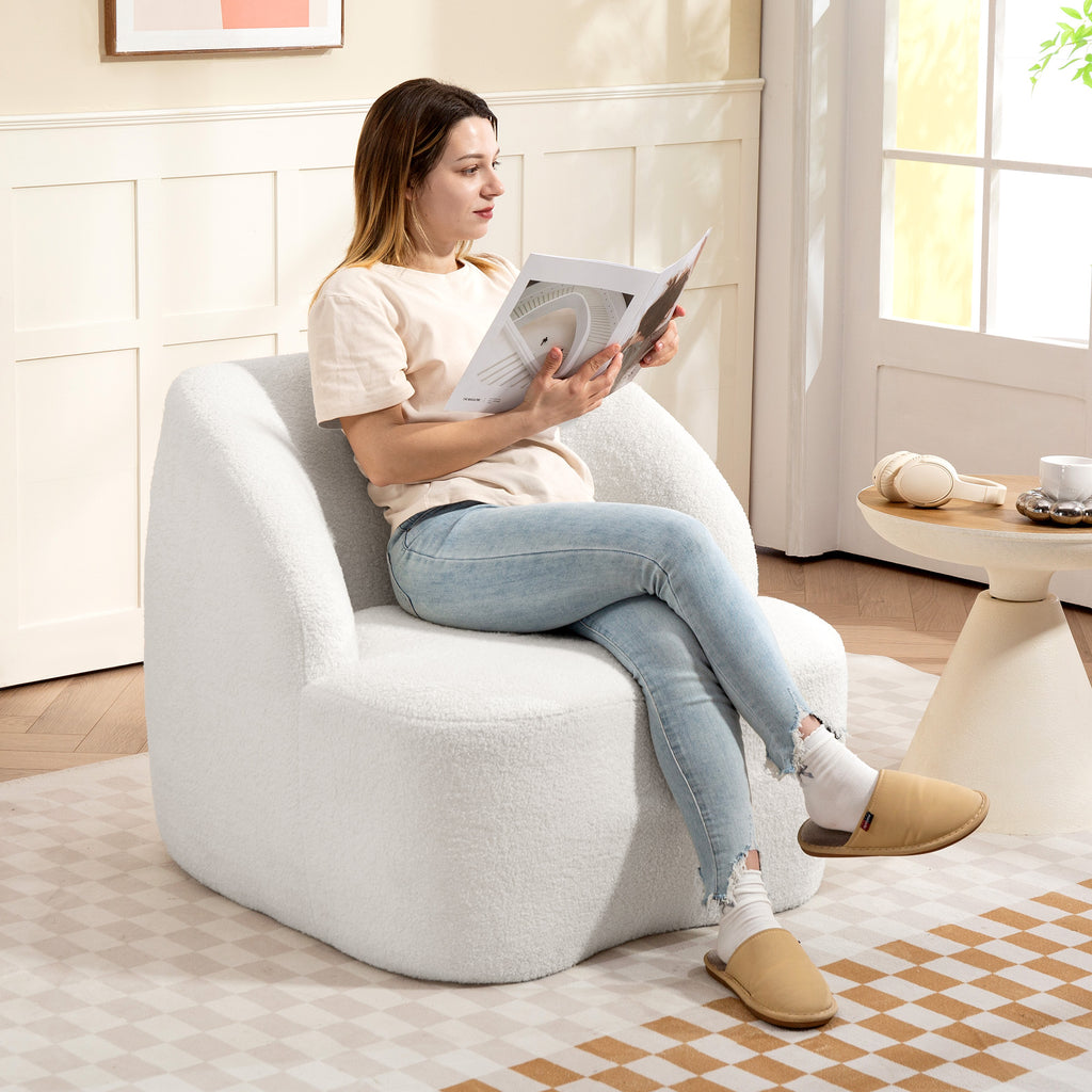 Moderner Sessel mit Fleece-Polsterung, kuscheliger Polstersessel f¨¹r Wohnzimmer, Schlafzimmer, Homeoffice, Cremewei?