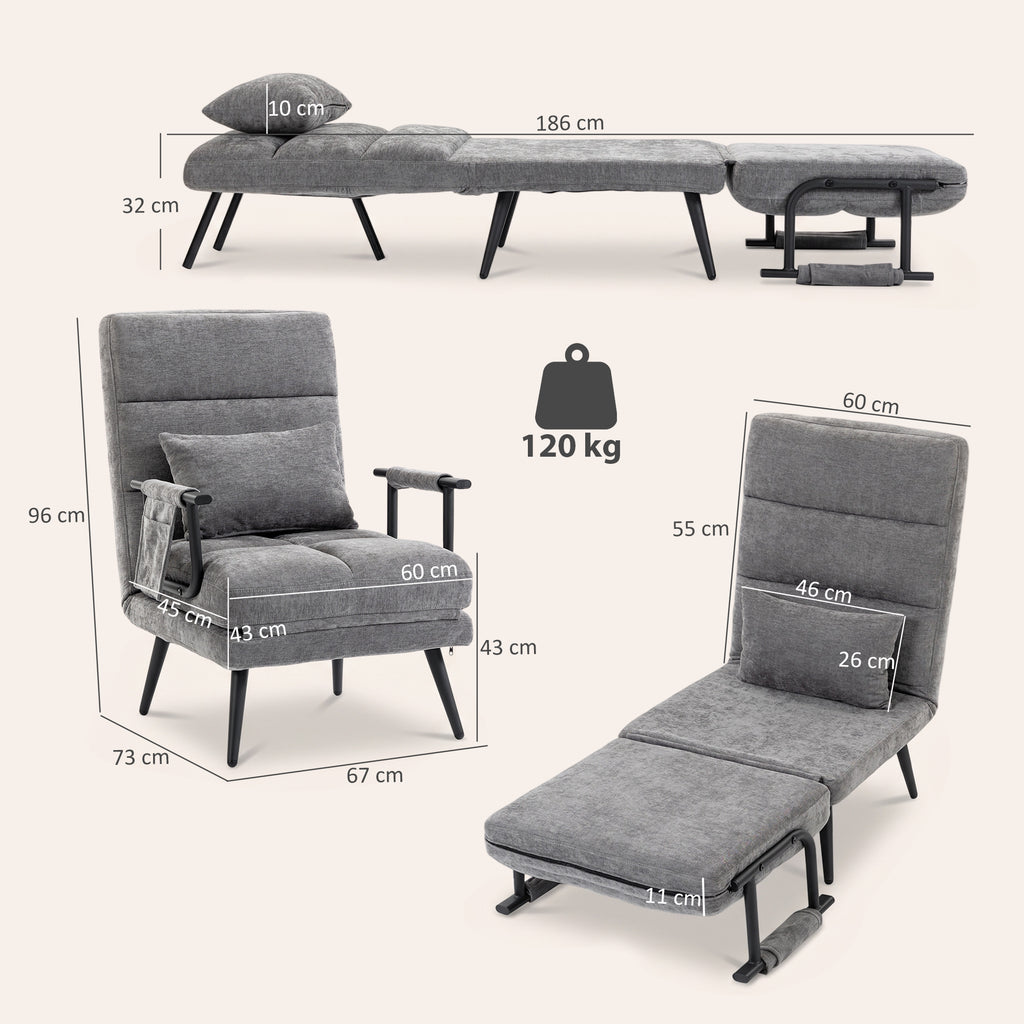 Schlafsessel 3 in 1 Klappbar Sessel mit Schlaffunktion, 186 x 60 cm Schlafsessel mit 5-stufig Verstellbarer Rückenlehne