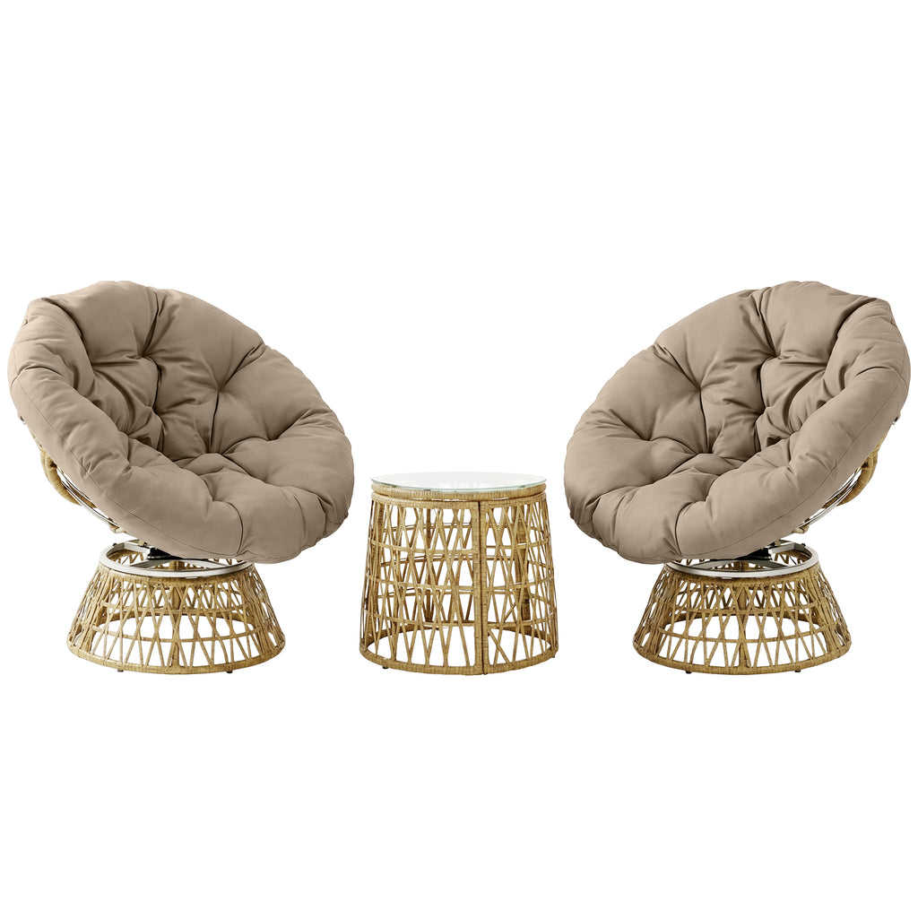 Bistro-Set Balkon-Set Terrassenset, wetterbeständig, abnehmbare Polster, 85 cm x 70 cm x 82 cm, Natur +Hellbraun
