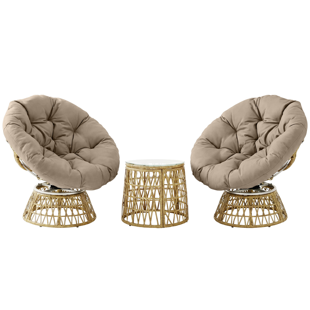 Bistro-Set Balkon-Set Terrassenset, wetterbeständig, abnehmbare Polster, 85 cm x 70 cm x 82 cm, Natur +Hellbraun