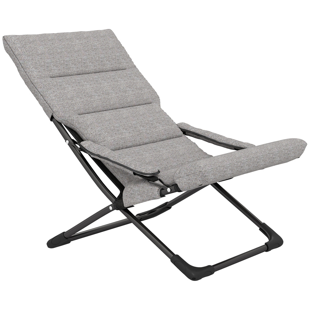  Gartenstuhl aus Metall Klappstuhl mit Auflage abnehmbar wetterfest klappbar Campingstuhl Liegestuhl 120kg Belastbarkeit Sitzmöbel für Garten Terrasse Balkon 66B x 94T x 79H cm Grau