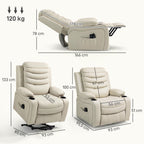 Fernsehsessel Relaxsessel Elektrisch mit Aufstehhilfe, Massage, Heizung, USB-Anschlüsse, PU, Creme
