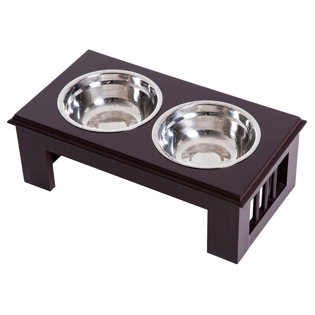 Raised Dog Feeding Bowls with Stand, Stainless Steel for Extra Small and Small Dog, 44L x 24W x 15H cm - Brown