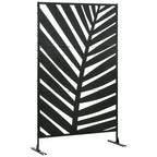 Decorative Privacy Screen with Stand, 6.5FT Freestanding Metal Outdoor Divider, Decorative Privacy Panel with Expansion Screws for Garden Patio Pool Hot Tub, Banana Leaf Style, Black