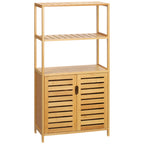 Badezimmerschrank, Badezimmerkommode mit Lamellent¨¹ren, Badregal, Bambusholz, Naturholz