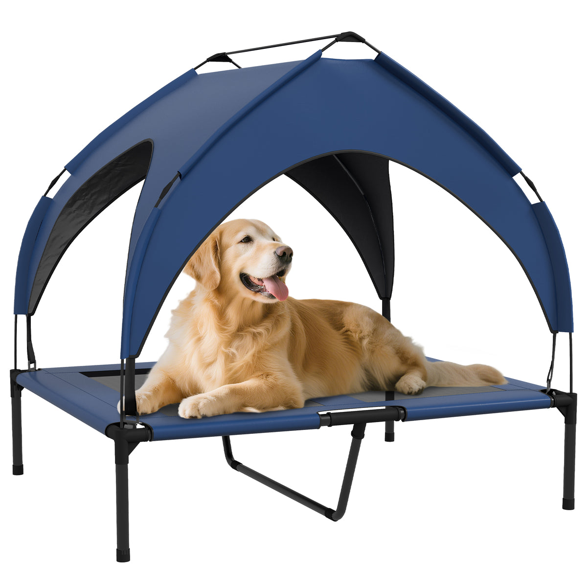Cooling Raised Pet Bed w/ Washable Breathable Mesh, for Medium, Large Dogs, 91 x 76 x 89cm - Dark Blue