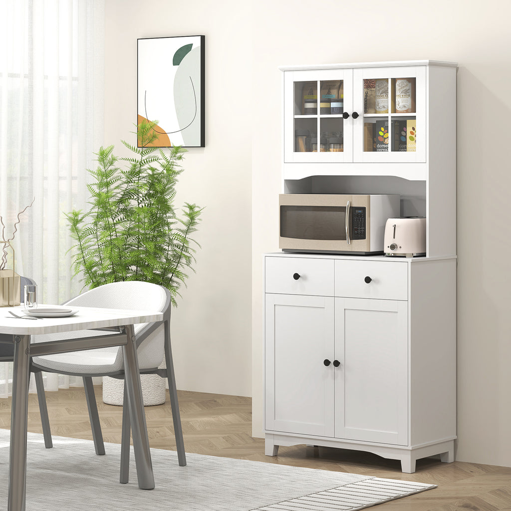 Freistehender K¨¹chenschrank mit Arbeitsplatte f¨¹r Mikrowelle, Kaffeemaschine, Schr?nke, Glast¨¹ren, Wei?