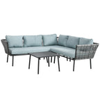 Rattan Gartenmöbel-Set für 4 Personen Sitzgarnitur mit Kissen für Balkon Alu Grau