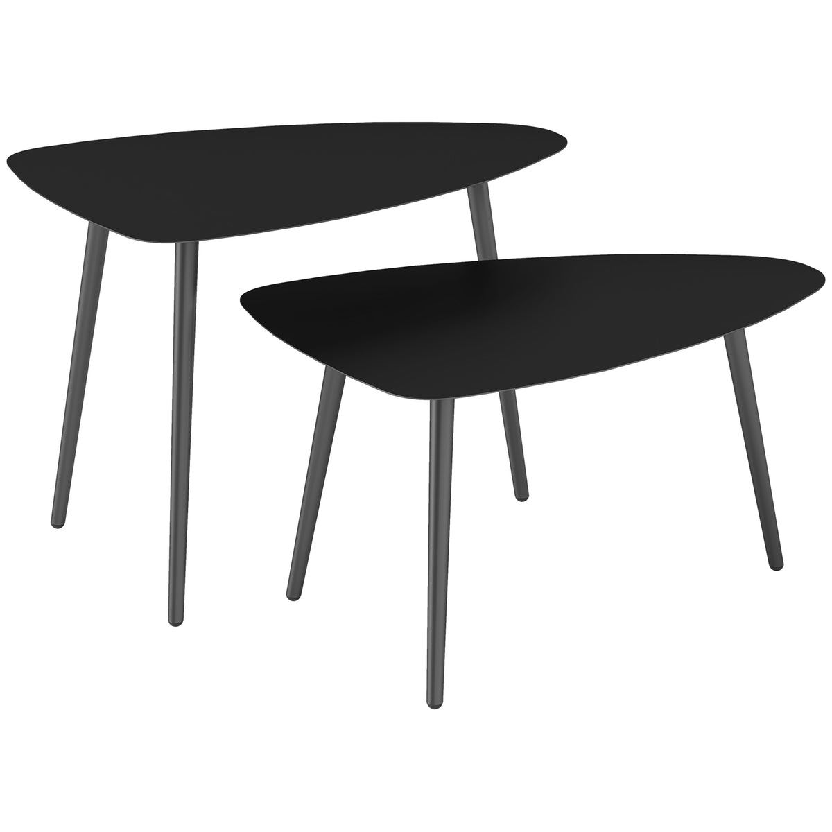 Couchtisch 2er Set, Wetterfest Balkontisch aus Stahl, Beistelltisch im Geometrischem Design Schwarz