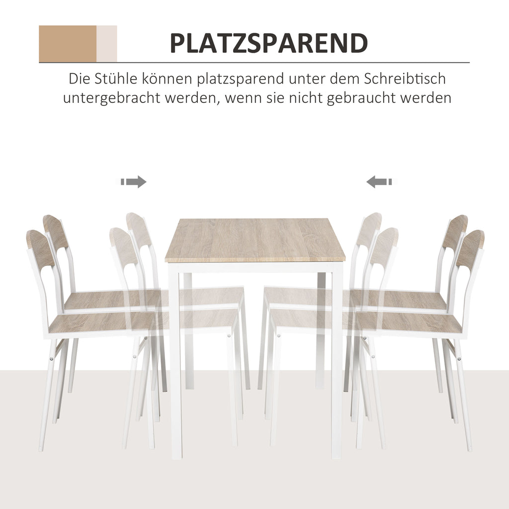Essgruppe 5-teilig Esstisch Set mit Holzmaserung MDF und Metall in Grau und Weiß, 1 Tisch und 4 Stühle für modernes Esszimmer