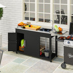 Grillwagen Servierwagen mit Arbeitsfl?che Seitenblatt Schrank Sp¨¹le R?der, Edelstahl 162,5x47x87cm Schwarz