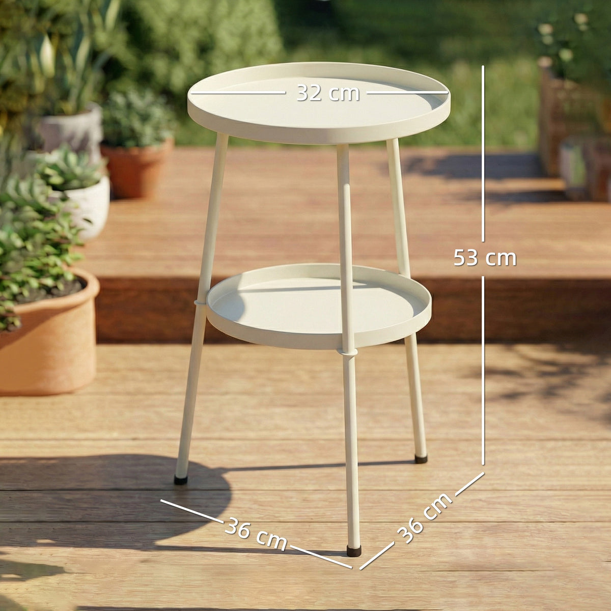 Beistelltisch Ø36 cm, Balkontisch aus Metall, Esstisch Outdoor, rund Terrassentisch für Garten Terrasse Balkon Cremeweiß