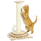 Katzenkratzbaum, 69 cm, Sisal-Kratzpfosten, Kugelbahn, Spielball, Spielfeder, 4-in-1-Design, Cremeweiß