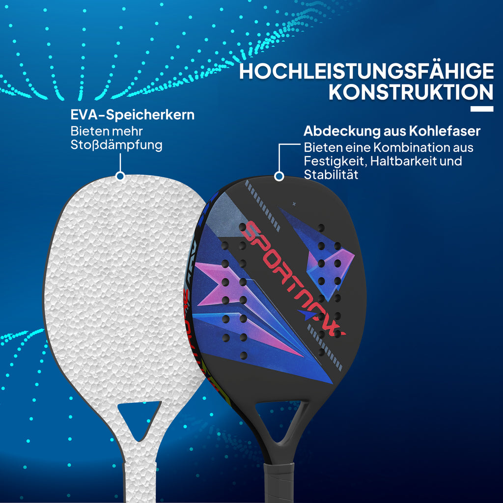  Beach-Tennisschläger-Set, rutschfester Griff, Kohlefaser, Schwarz