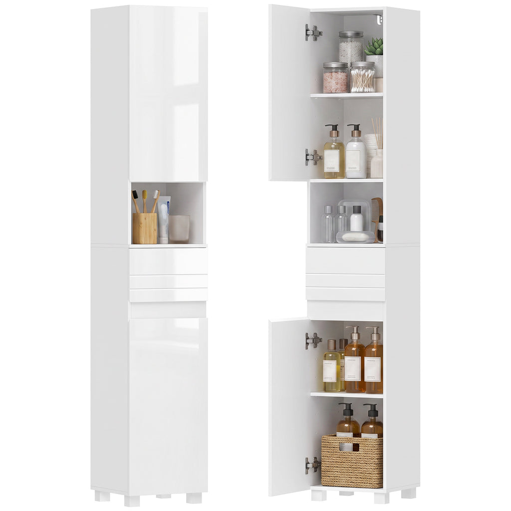 Badezimmerschrank Schmaler Badschrank mit verstellbaren Einlegeböden, 30 x 30 x 170 cm, Weiß