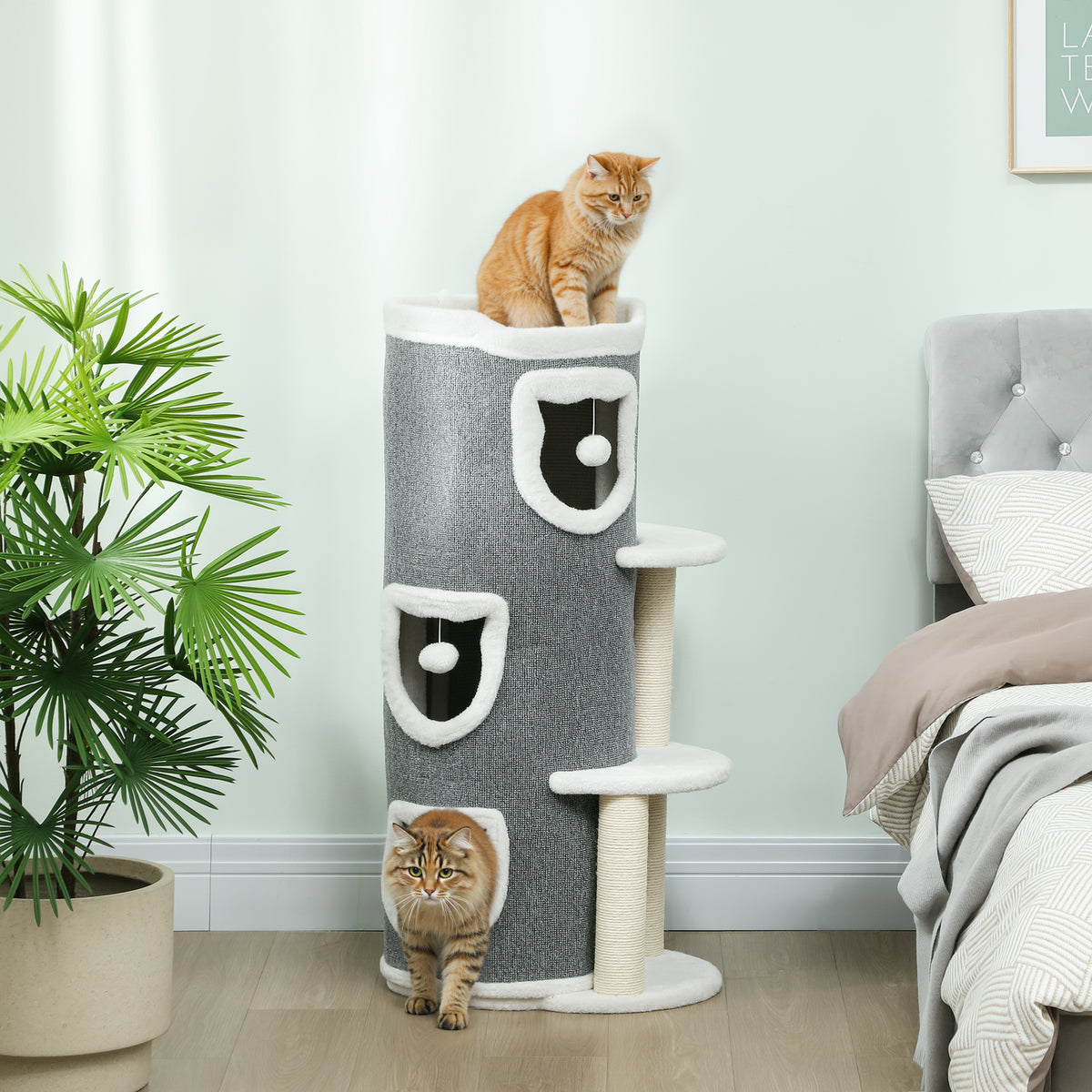 Kratztonne 101 cm hoch für Katze bis 6 kg mit Höhle Spielball Grau