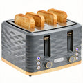 Toaster für 4 Scheiben mit 7 Bräunungsstufen, High-Lift, Aufwärm-/Auftau-/Abbruchs-Funktion, Graue Wellenoptik
