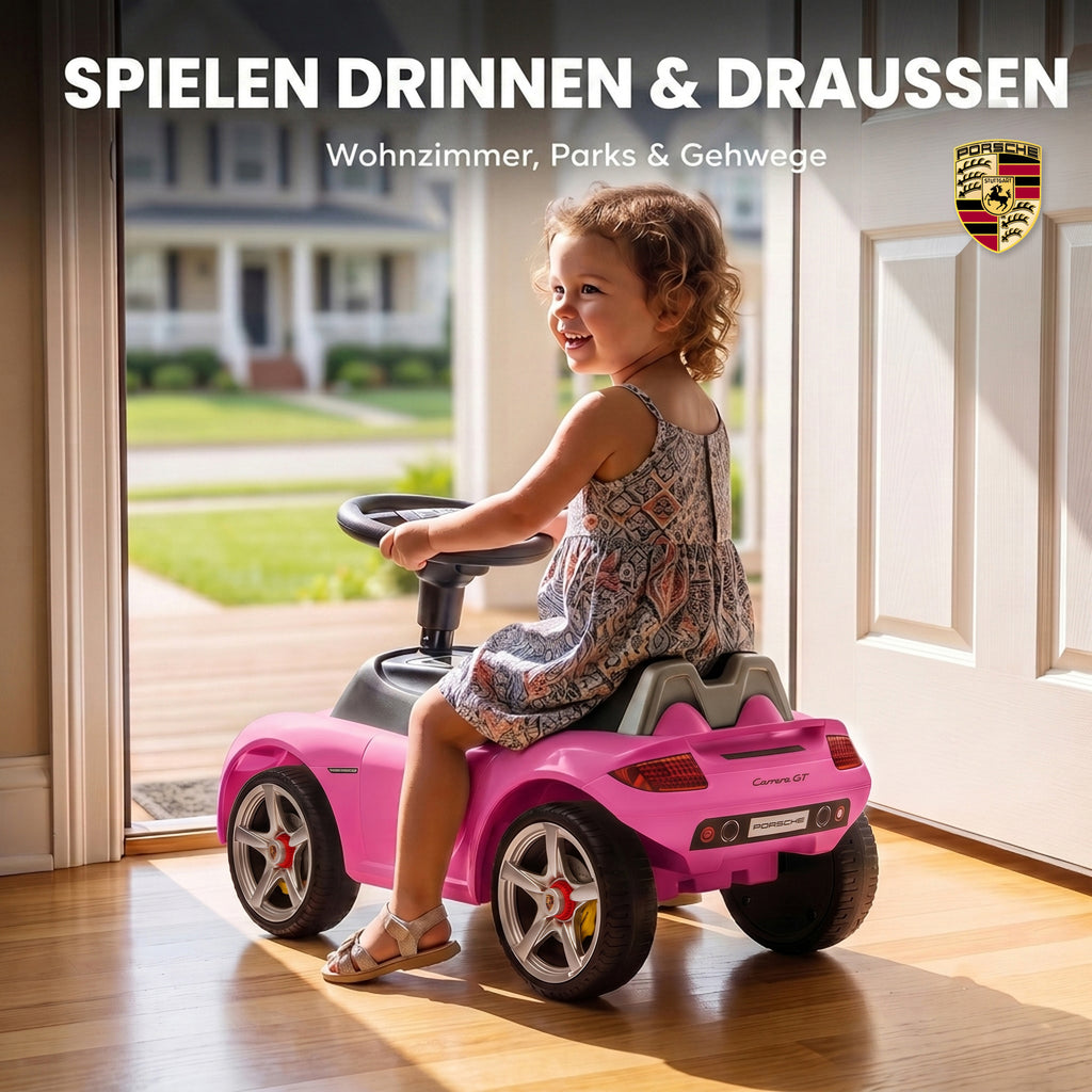 Ride on Car, Porsche Licensed Toddler Push Car with Horn, Headlights, Sound and Steering Wheel for 18-36 Months, Pink